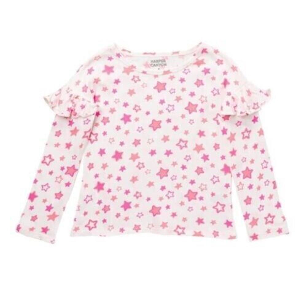 Harper Canyon Girls‎ Printed Ruffle Top In Ivory Egret Bright Stars Size 6